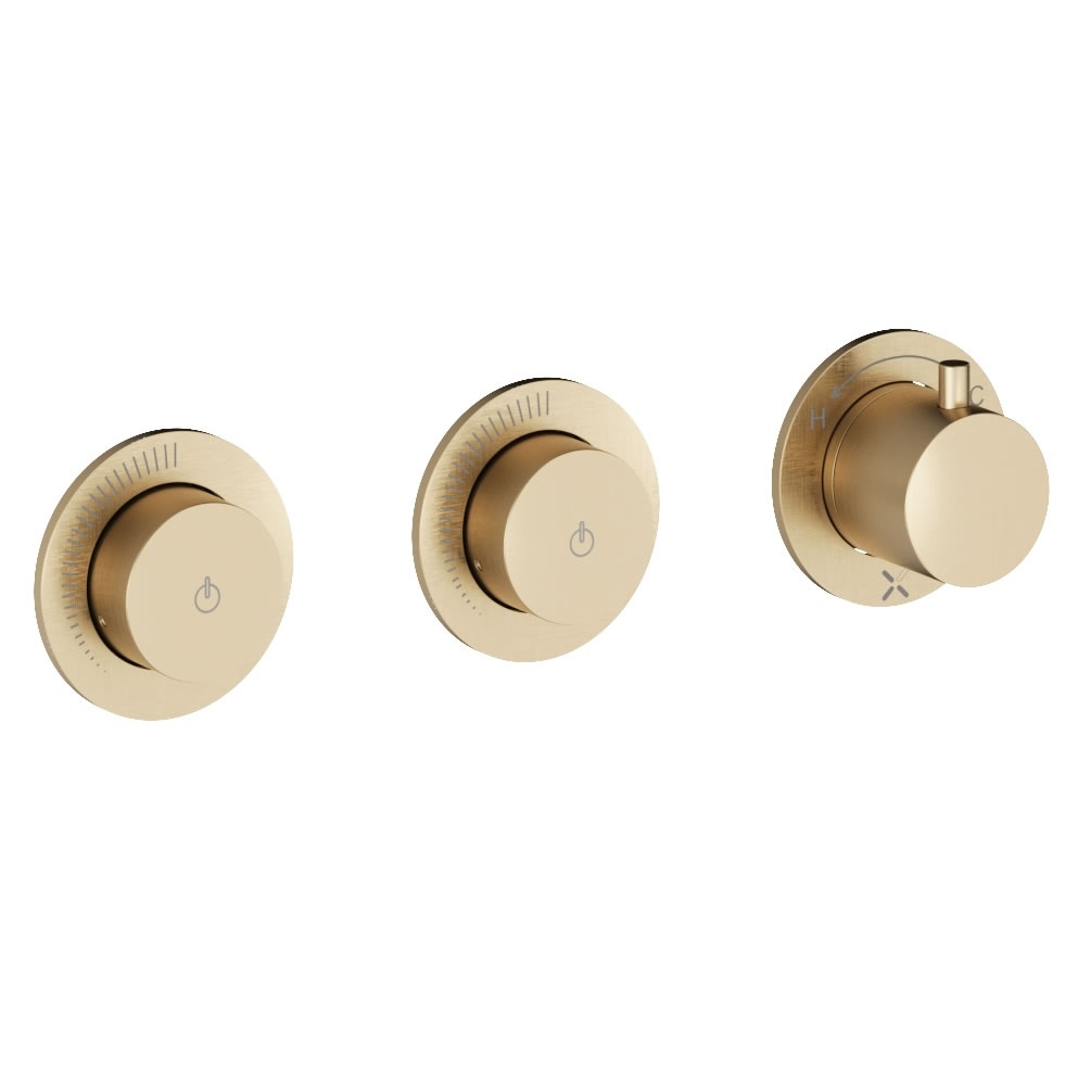 Cutout image of Crosswater Module Push Brushed Brass Dual Outlet Shower Valve